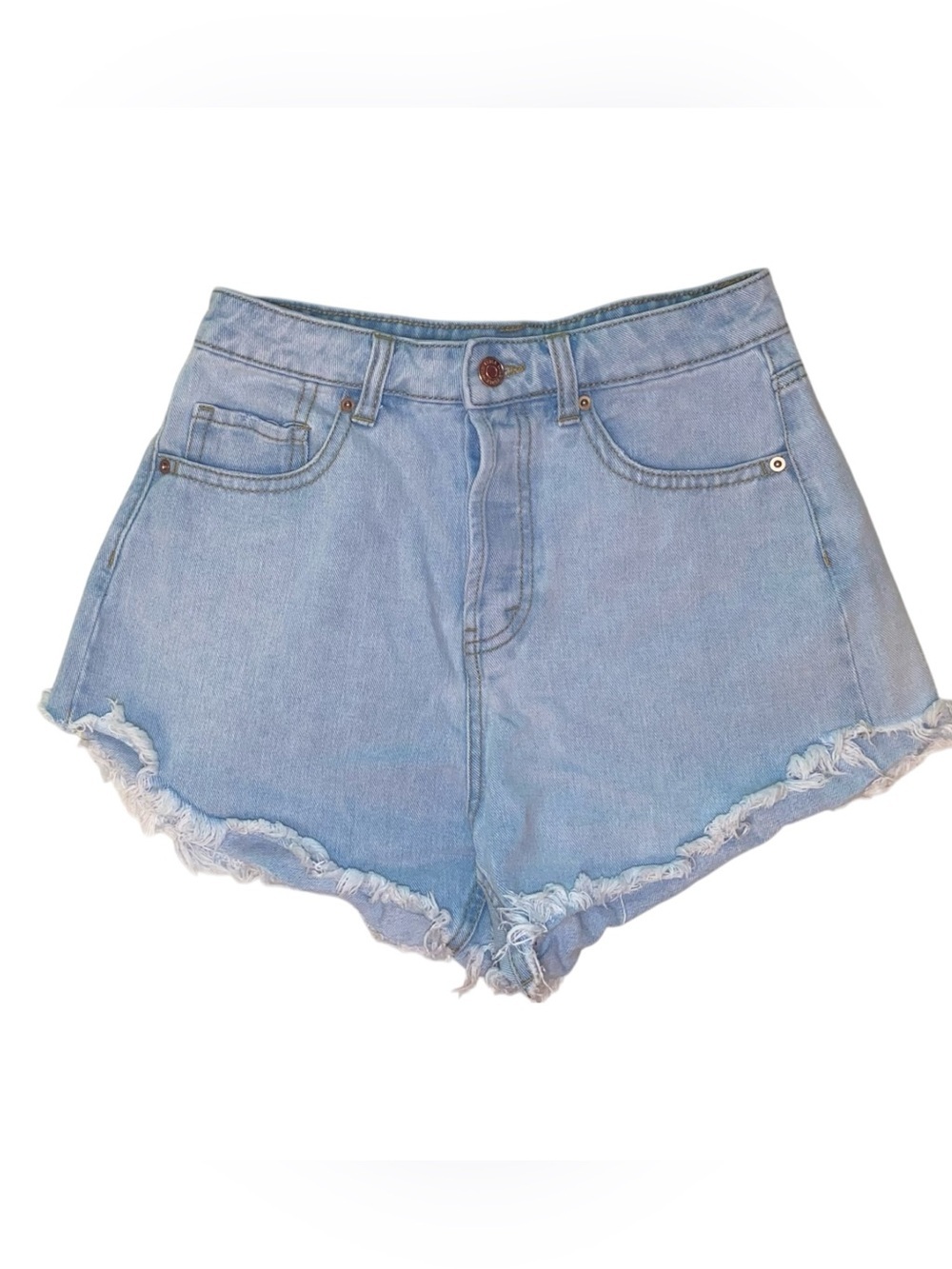 WILD FABLE LT Wash Denim High Rise Cut-Off Shorts Frayed/Raw Hem Button Fly SZ 2